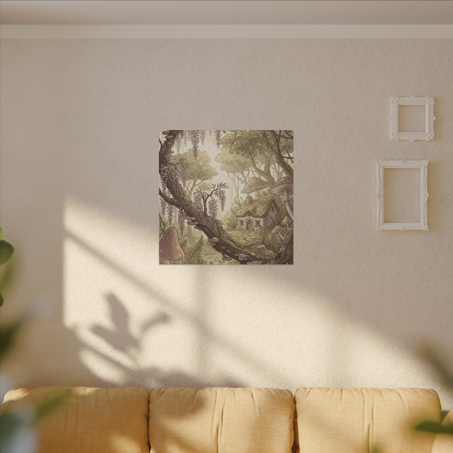 Summer Wisteria Mushroom Illustration Canvas Art | Enchanting Decor