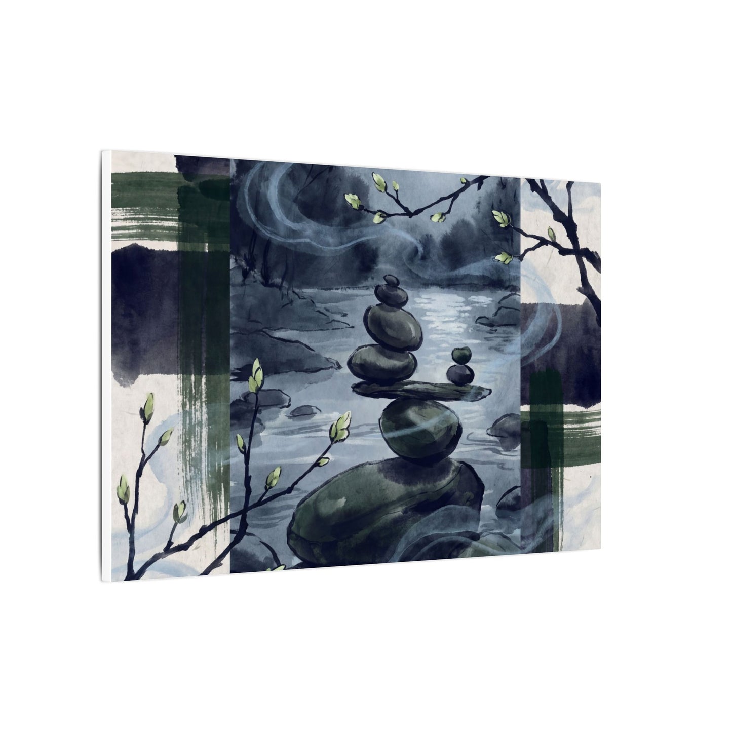 Moonlight River Stones Canvas Art - Zen Shibui