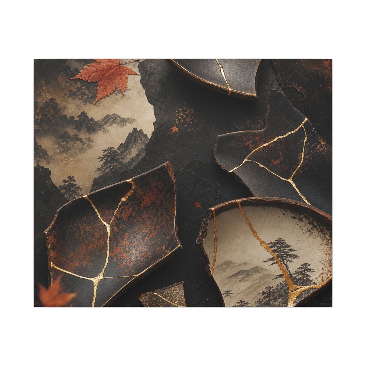 Broken Pottery Gold Vein Canvas Art | Philosophical Kintsugi Art