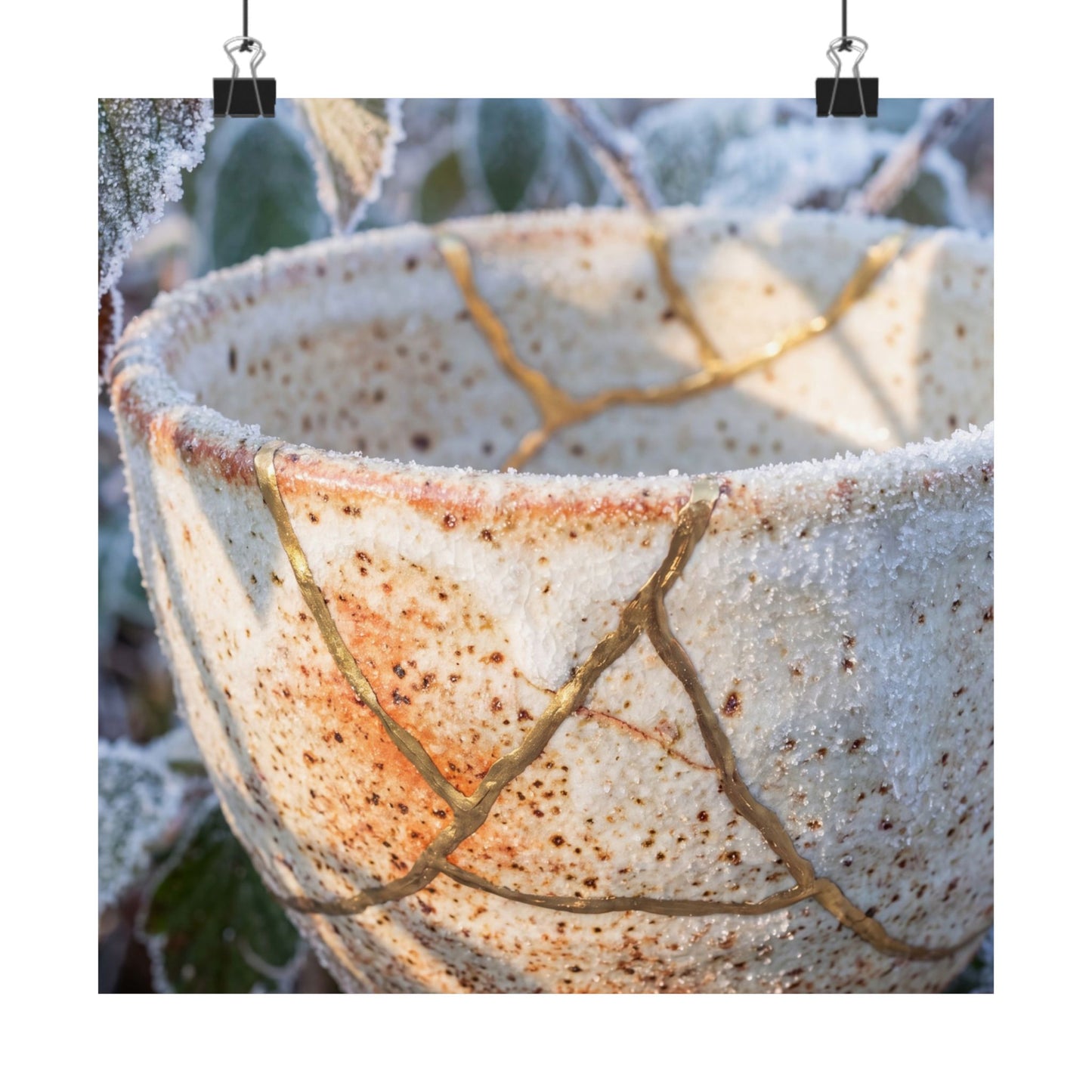 Kintsugi Ceramic Bowl in Dappled | Gold Vein Wall Art Print Art Print