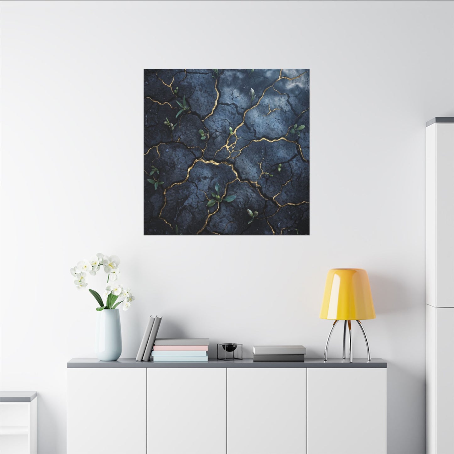 Cracked Earth Spring Canvas Art | Kintsugi Healing Design