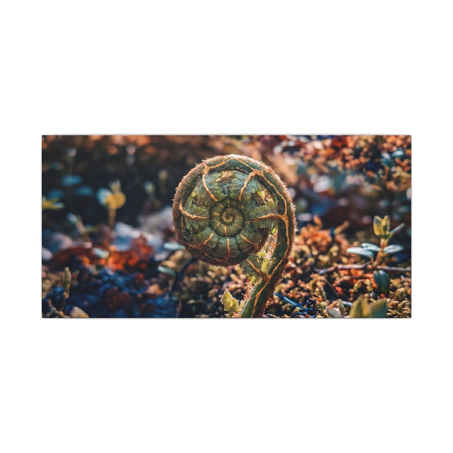 Kintsugi Fern Unfurling in Dappled | Gold Vein Canvas Art