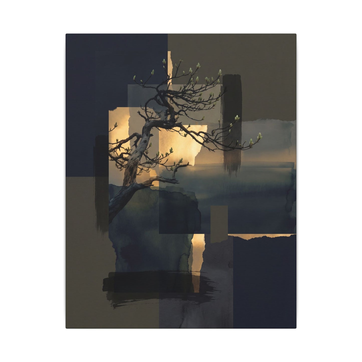 Golden Hour Pine Tree Canvas Art - Dark Japandi Kanso