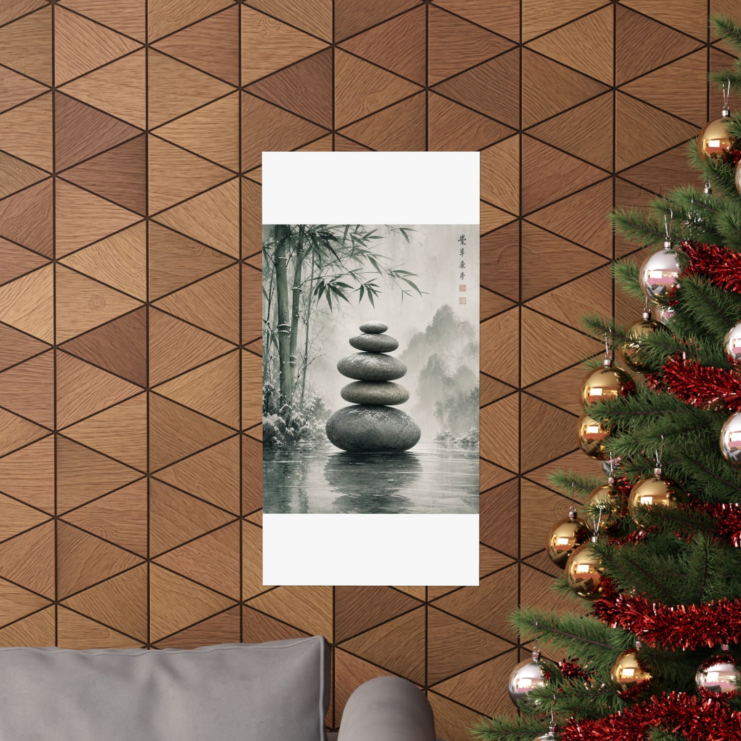 River Stones Sumi E Wall Art Print | Tranquil Zen Art
