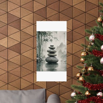 River Stones Sumi E Wall Art Print | Tranquil Zen Art
