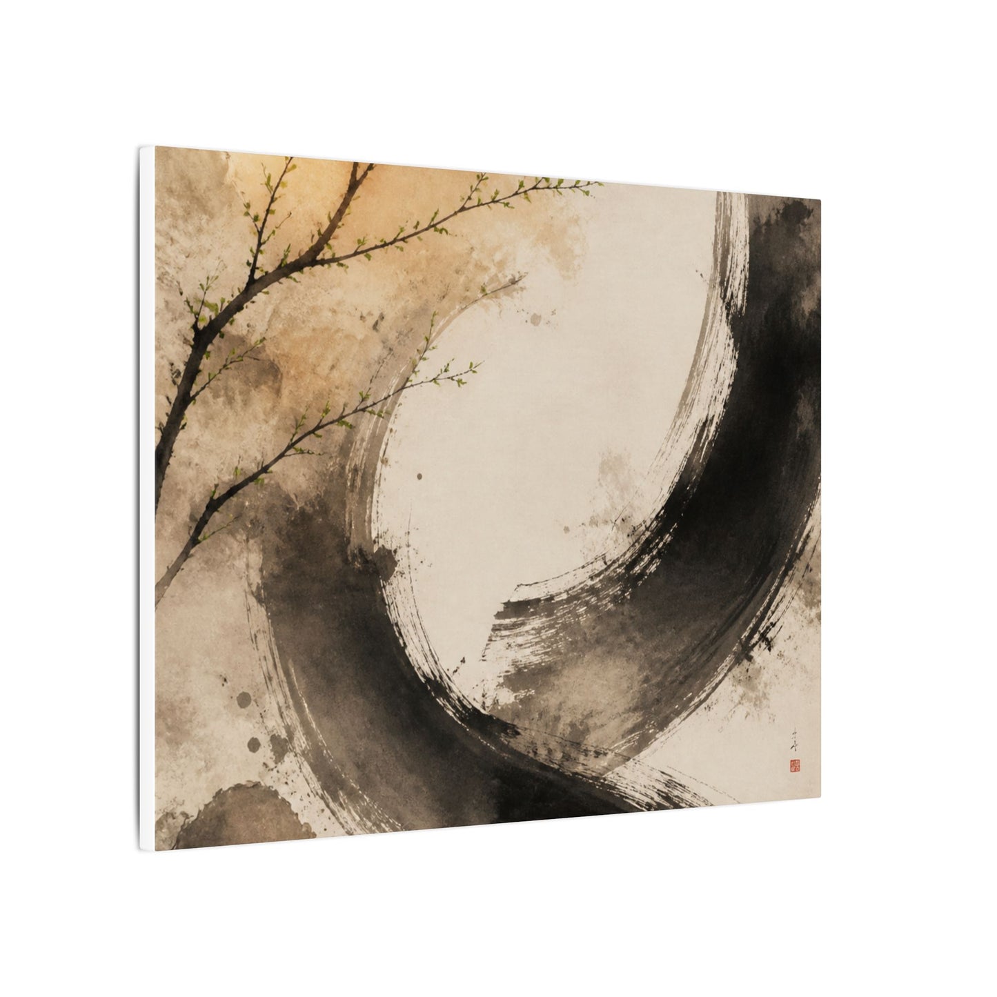 Japandi Ink Brushstroke in Golden Hour | Watercolor Canvas Art