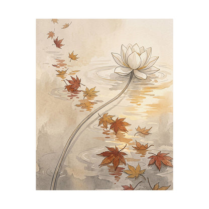 Japandi Lotus Flower in Golden Hour | Minimal Line Wall Art Print
