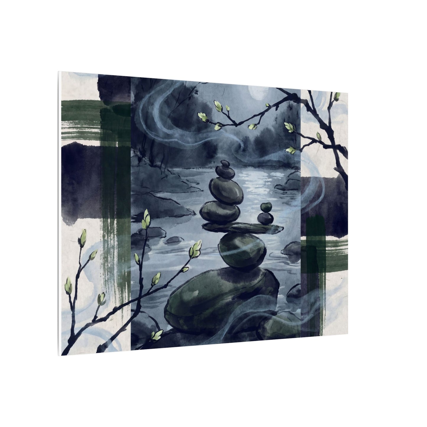 Moonlight River Stones Canvas Art - Zen Shibui