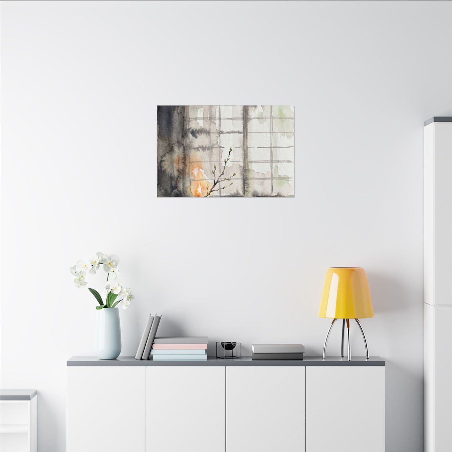 Shoji Screen Canvas Art | Spring Japandi Watercolor Art
