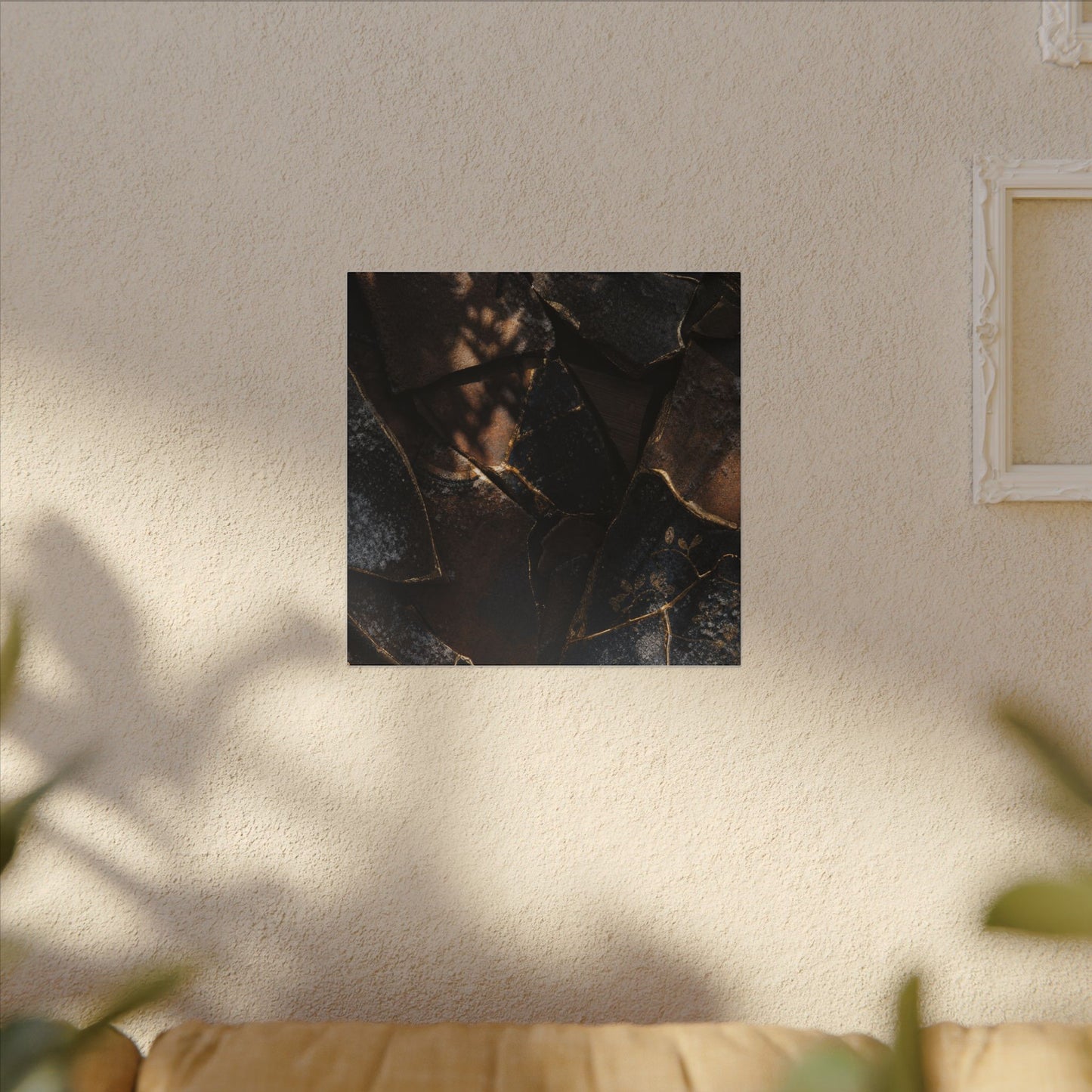 Fukinsei Broken Pottery Canvas Art - Dark Japandi Dark Texture