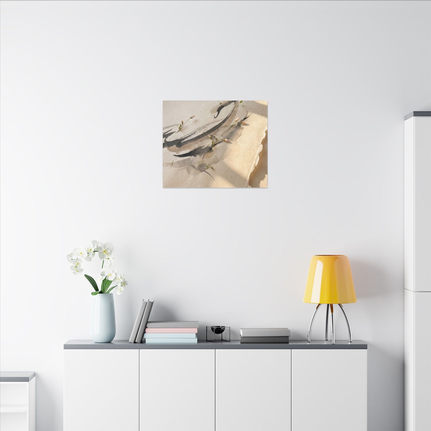 Ink Brushstroke Watercolor Canvas Art | Neutral Japandi Art