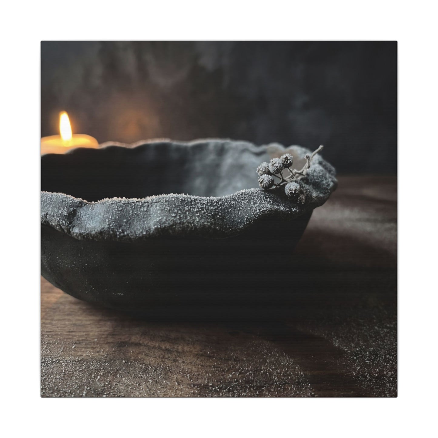 Ceramic Bowl Canvas Art | Winter Dark Japandi Shadow Zen Art