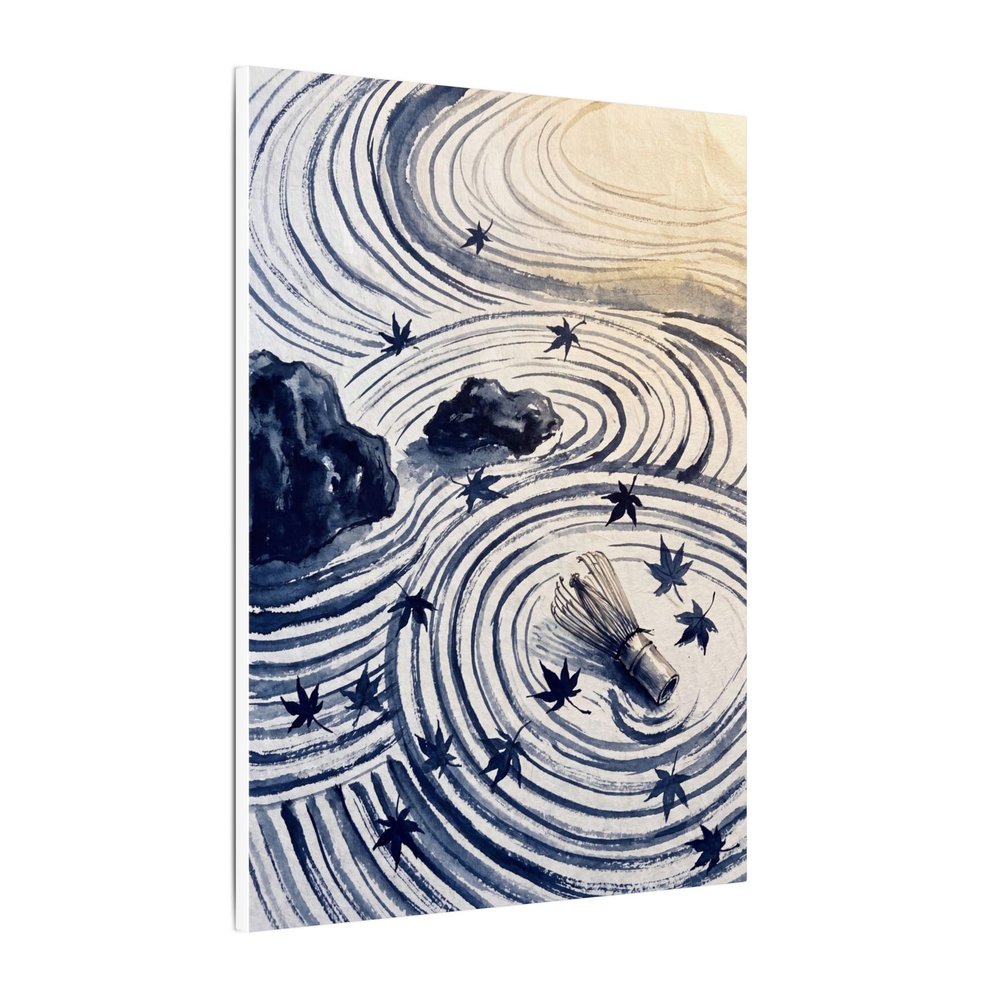 Zen Rock Garden in Golden Hour | Sumi E Canvas Art