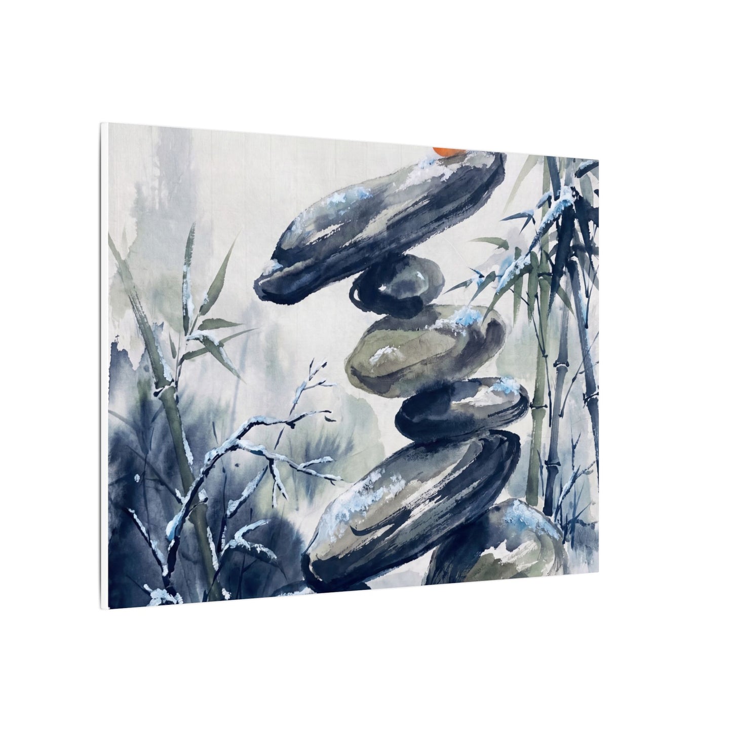 Zen River Stones in Moonlight | Sumi E Canvas Art