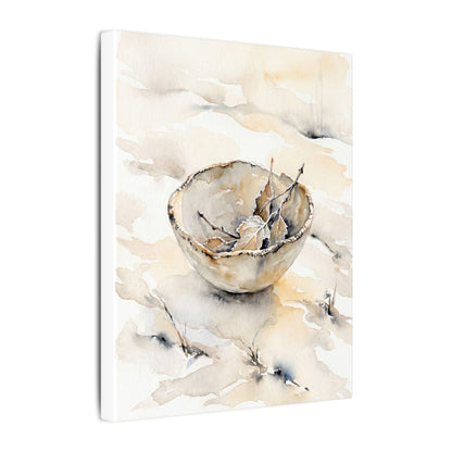 Ceramic Bowl Canvas Art | Winter Japandi Watercolor Art