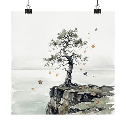 Autumn Pine Tree Watercolor Wall Art Print | Earthy Decor