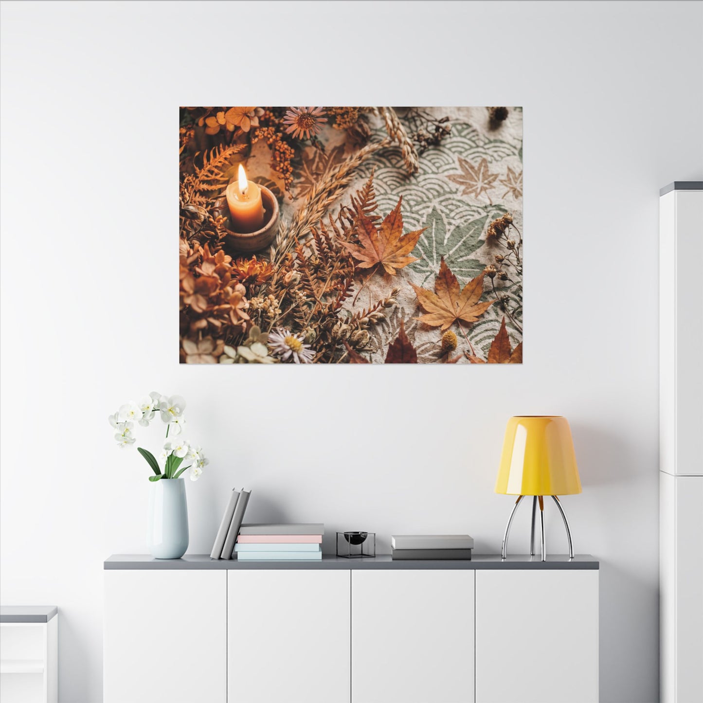 Candlelight Dried Flowers Canvas Art - Japandi Seijaku