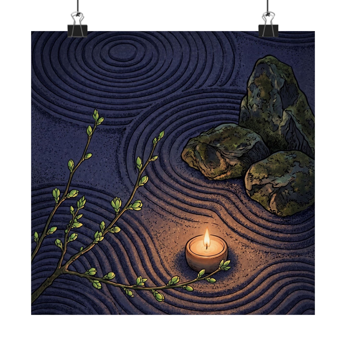 Rock Garden Wall Art Print | Spring Zen Ukiyo E Inspired Art
