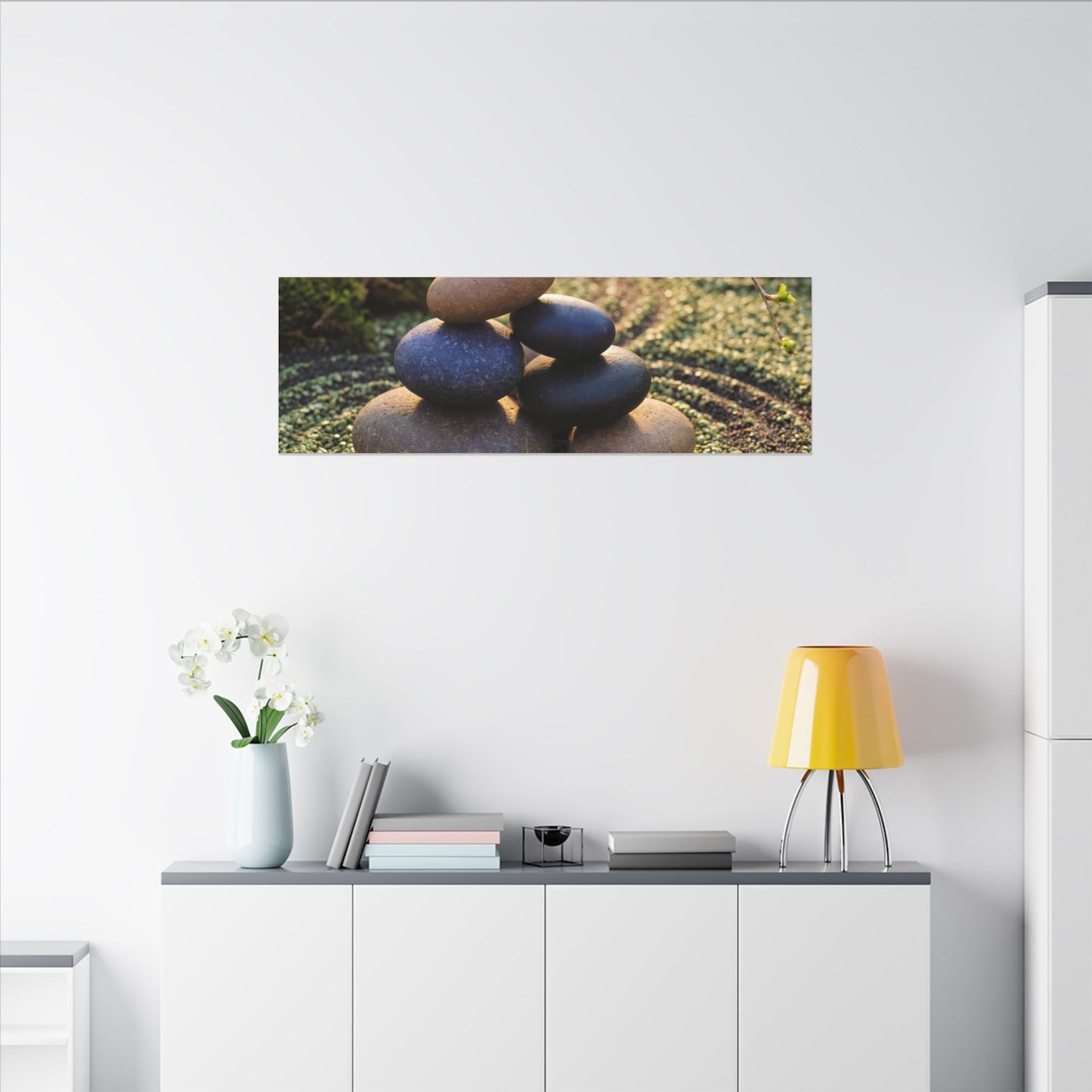 Zen River Stones in Golden Hour | Karesansui Canvas Art