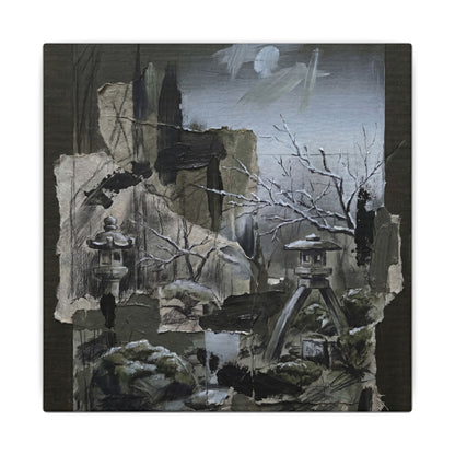 Winter Moonlit Garden Dark Texture Canvas Art | Moody Decor