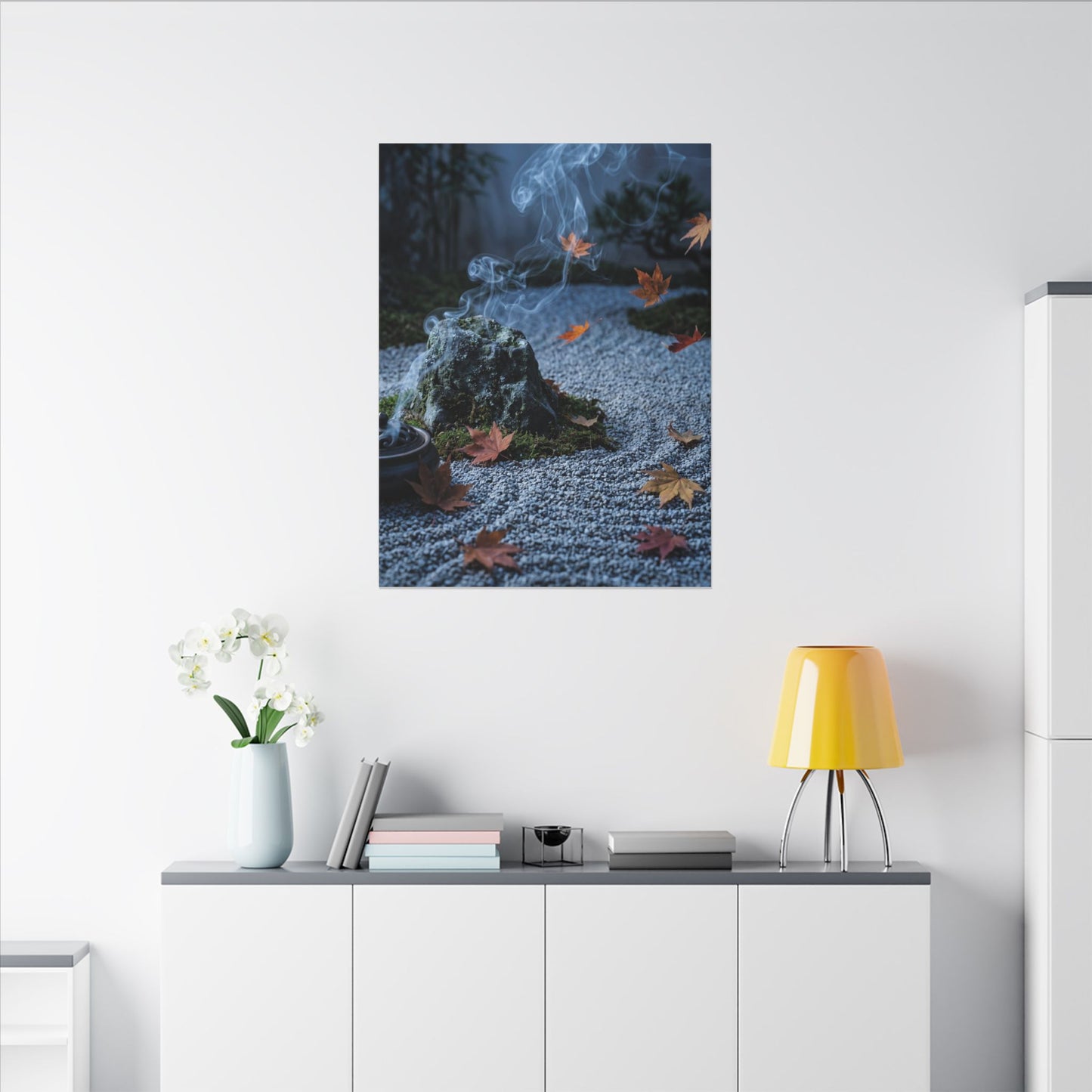 Autumn Incense Smoke Karesansui Canvas Art | Calm Decor