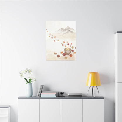 Earthy Mountain Mist Canvas Art - Japanese Pattern Japandi