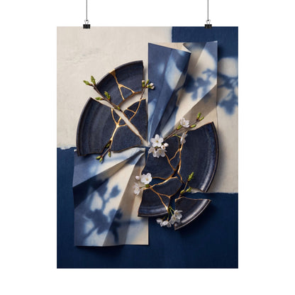 Kintsugi Paper Fold in Moonlight | Gold Repair Wall Art Print