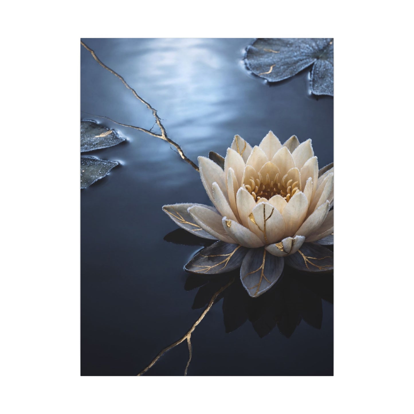 Beautiful Lotus Flower Canvas Art - Gold Vein Kintsugi