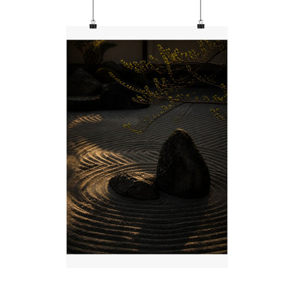 Golden Hour Rock Garden Wall Art Print - Dark Japandi Ma