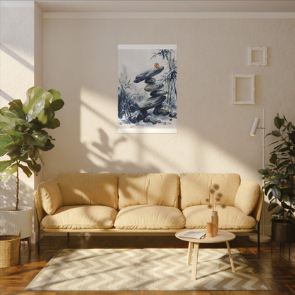 Zen River Stones in Moonlight | Sumi E Canvas Art