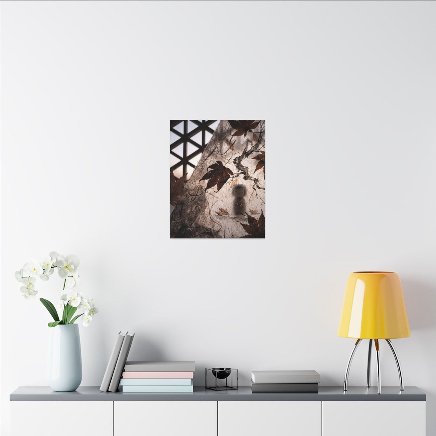 Shoji Screen Autumn Canvas Art | Dark Japandi Atmospheric Design