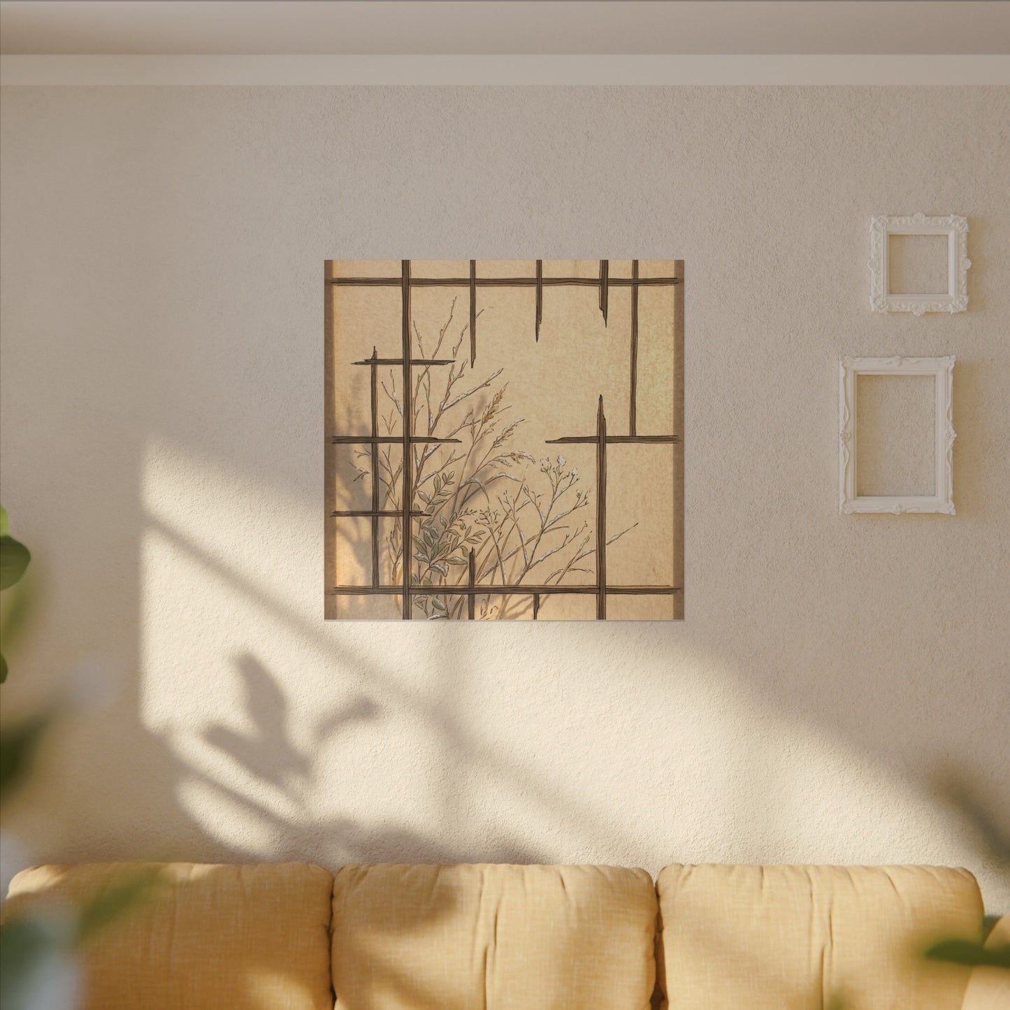 Shoji Screen Canvas Art | Winter Japandi Minimal Line Art