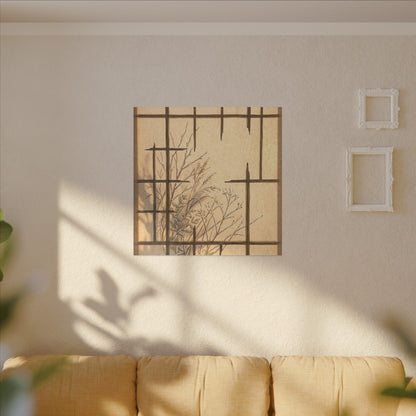 Shoji Screen Canvas Art | Winter Japandi Minimal Line Art
