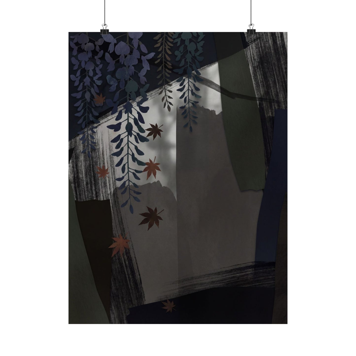 Wisteria Autumn Wall Art Print | Dark Japandi Atmospheric Design Art Print