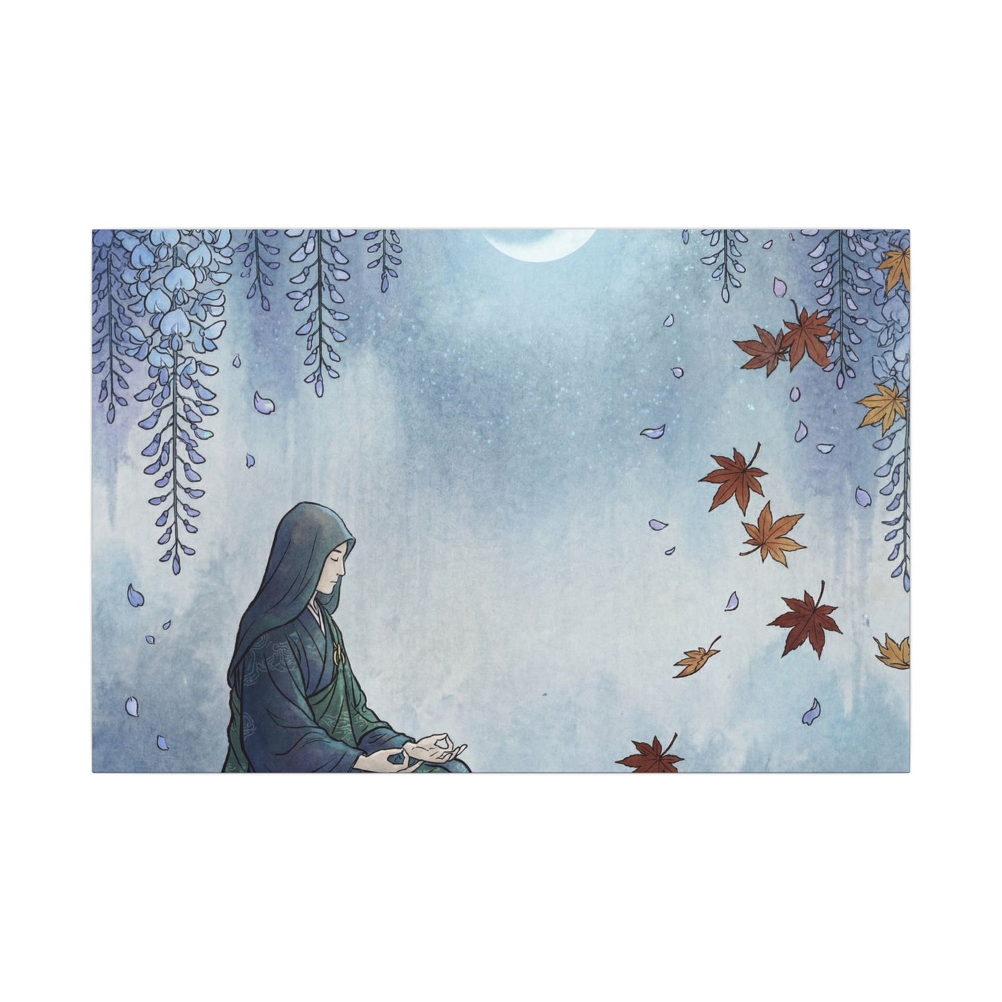 Zen Wisteria in Moonlight | Ukiyo E Inspired Canvas Art