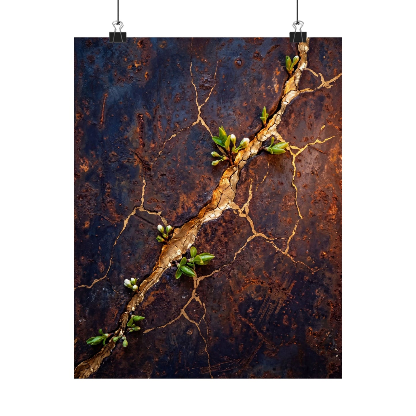 Shibui Rust Patina Wall Art Print - Kintsugi Gold Vein