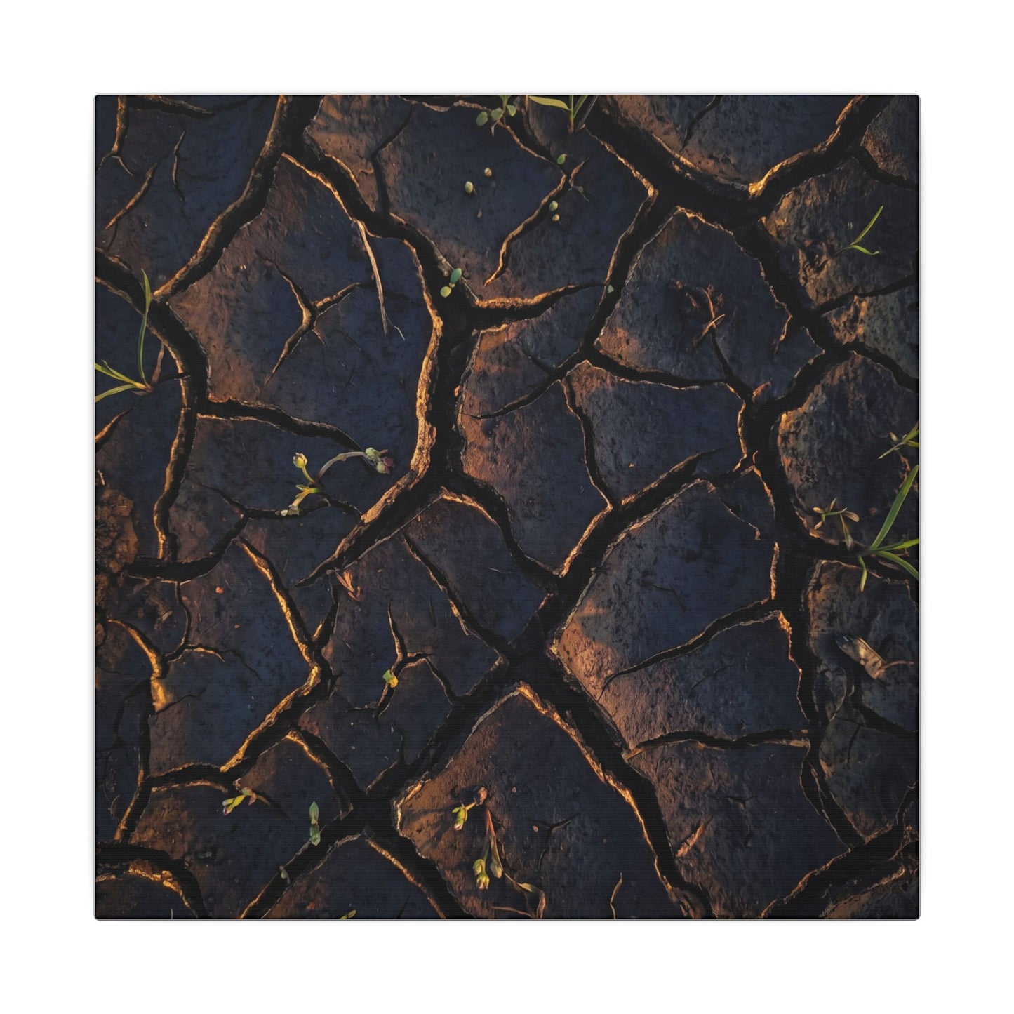 Cracked Earth Moody Minimal Canvas Art | Luxurious Dark Japandi Art