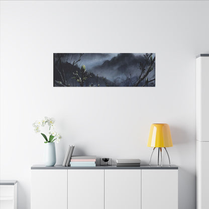 Mountain Mist Spring Canvas Art | Dark Japandi Atmospheric Design