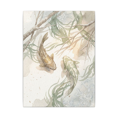 Koi Pond Canvas Art | Winter Japandi Watercolor Art