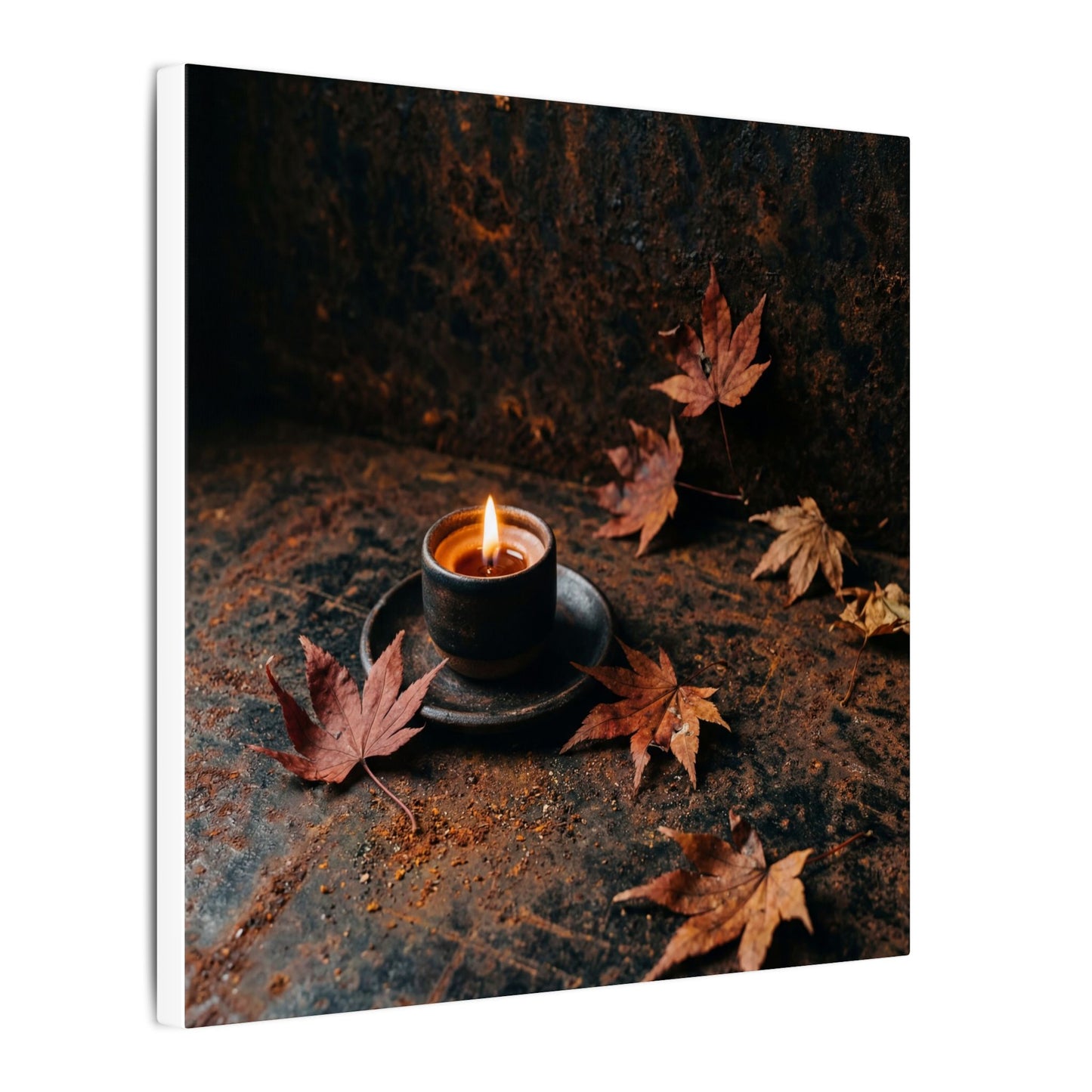Dark Japandi Rust Patina in Candlelight | Shadow Zen Canvas Art