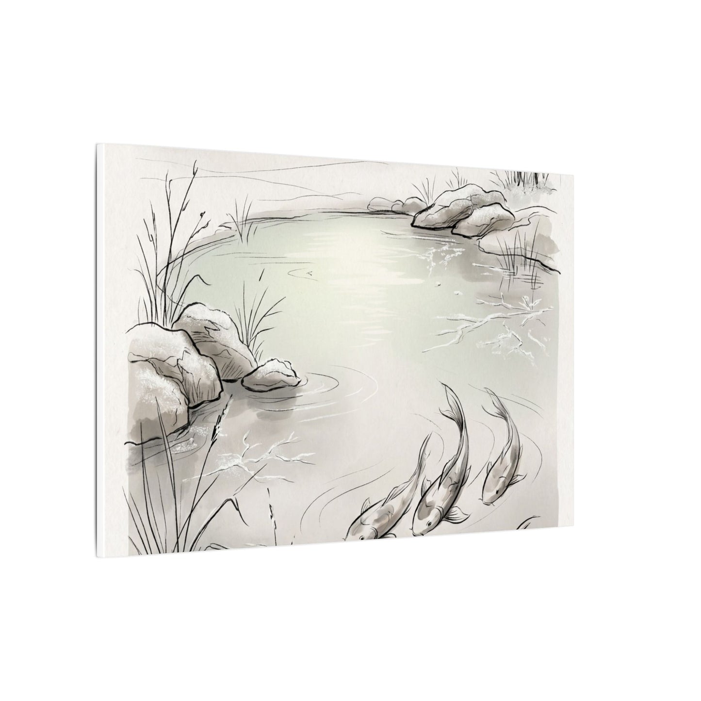 Koi Pond Minimal Line Canvas Art | Cozy Japandi Art