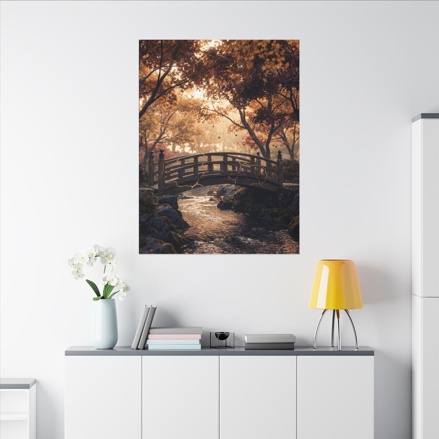 Autumn Wooden Bridge Gold Vein Canvas Art | Resilient Decor