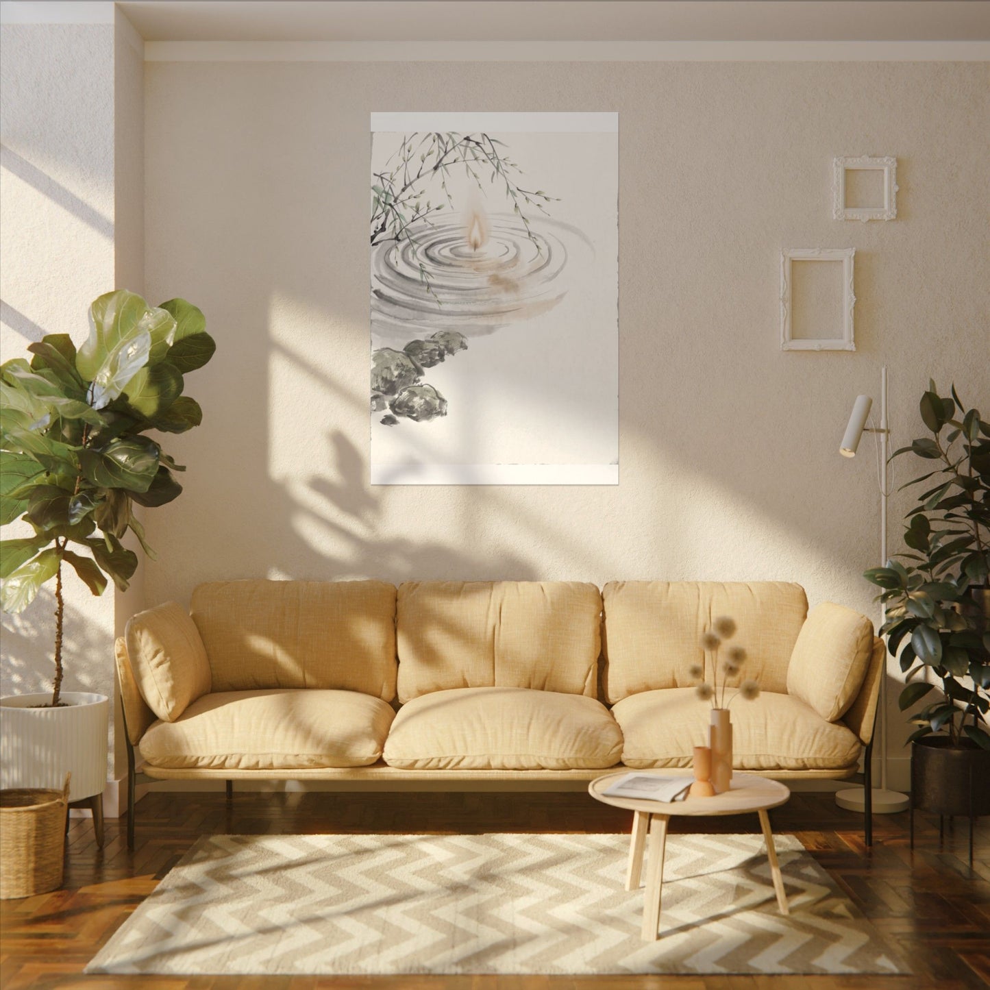 Water Ripple Sumi E Canvas Art | Tranquil Zen Art