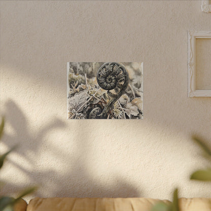 Japandi Fern Unfurling in Golden Hour | Watercolor Canvas Art