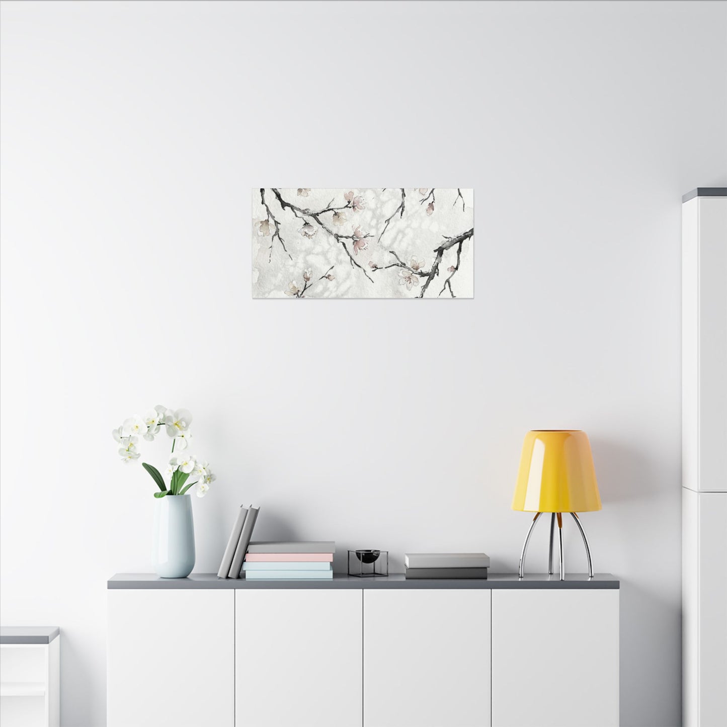 Cherry Blossom Canvas Art | Winter Japandi Watercolor Art