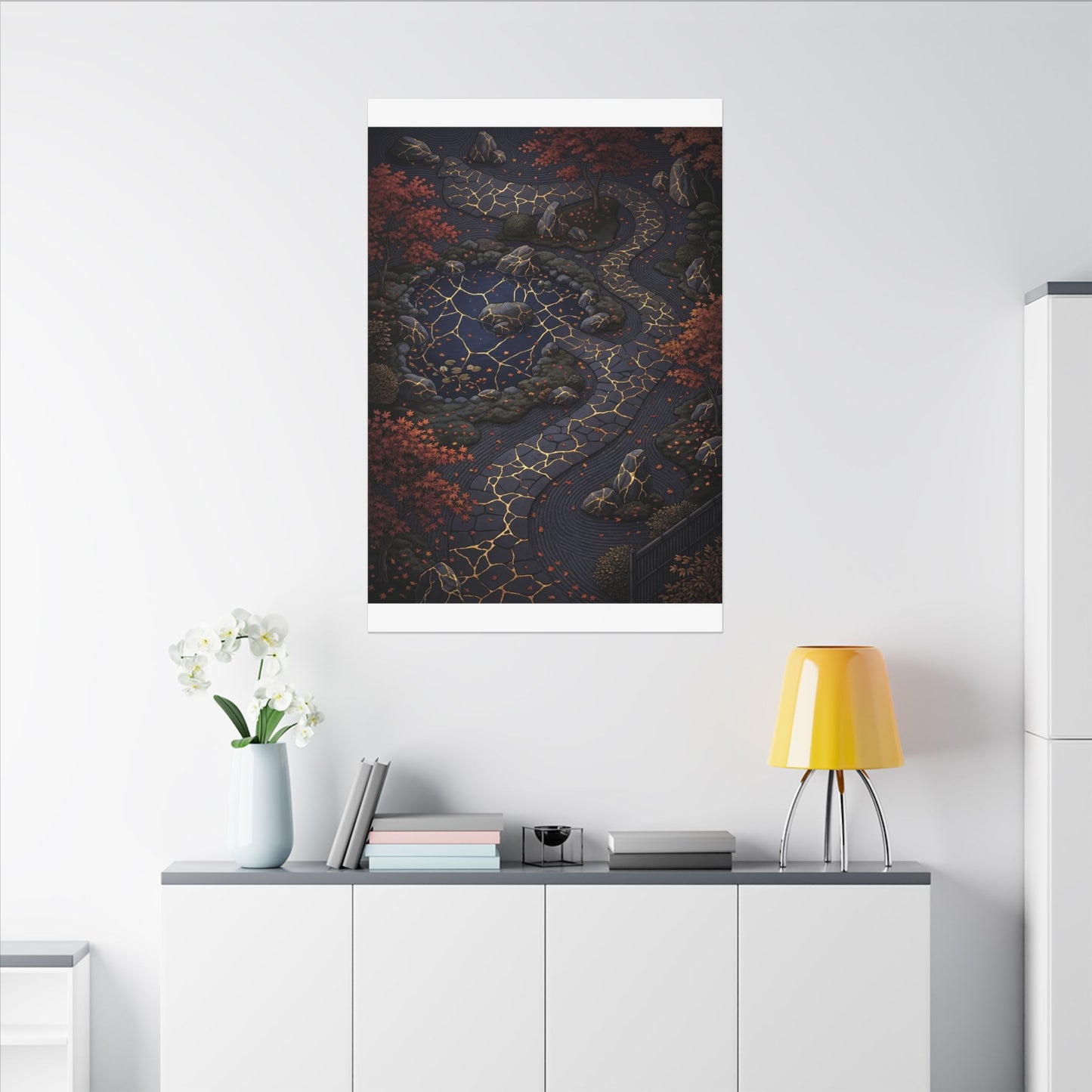 Moonlit Garden Gold Vein Canvas Art | Resilient Kintsugi Art