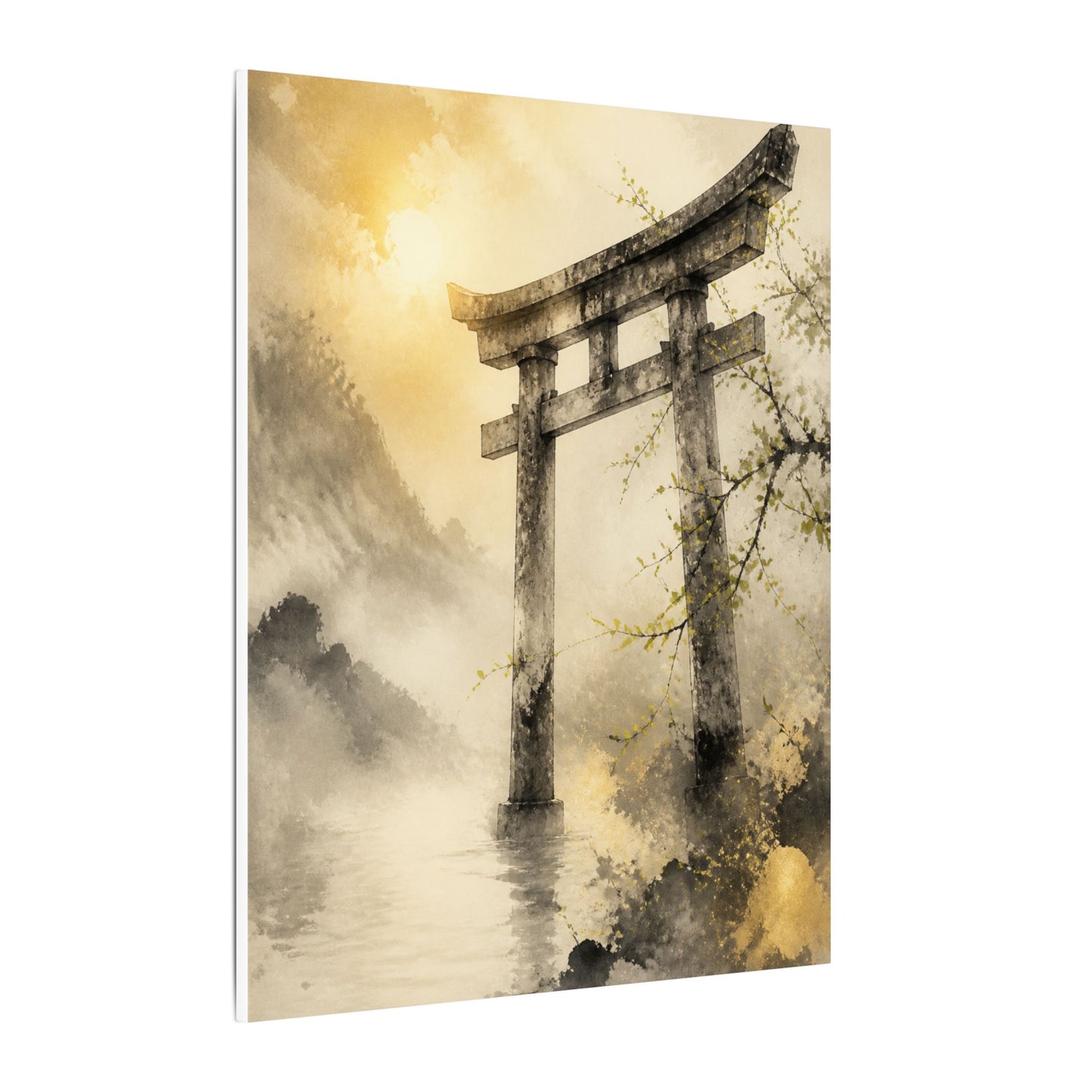Spring Torii Gate Sumi E Canvas Art | Tranquil Decor