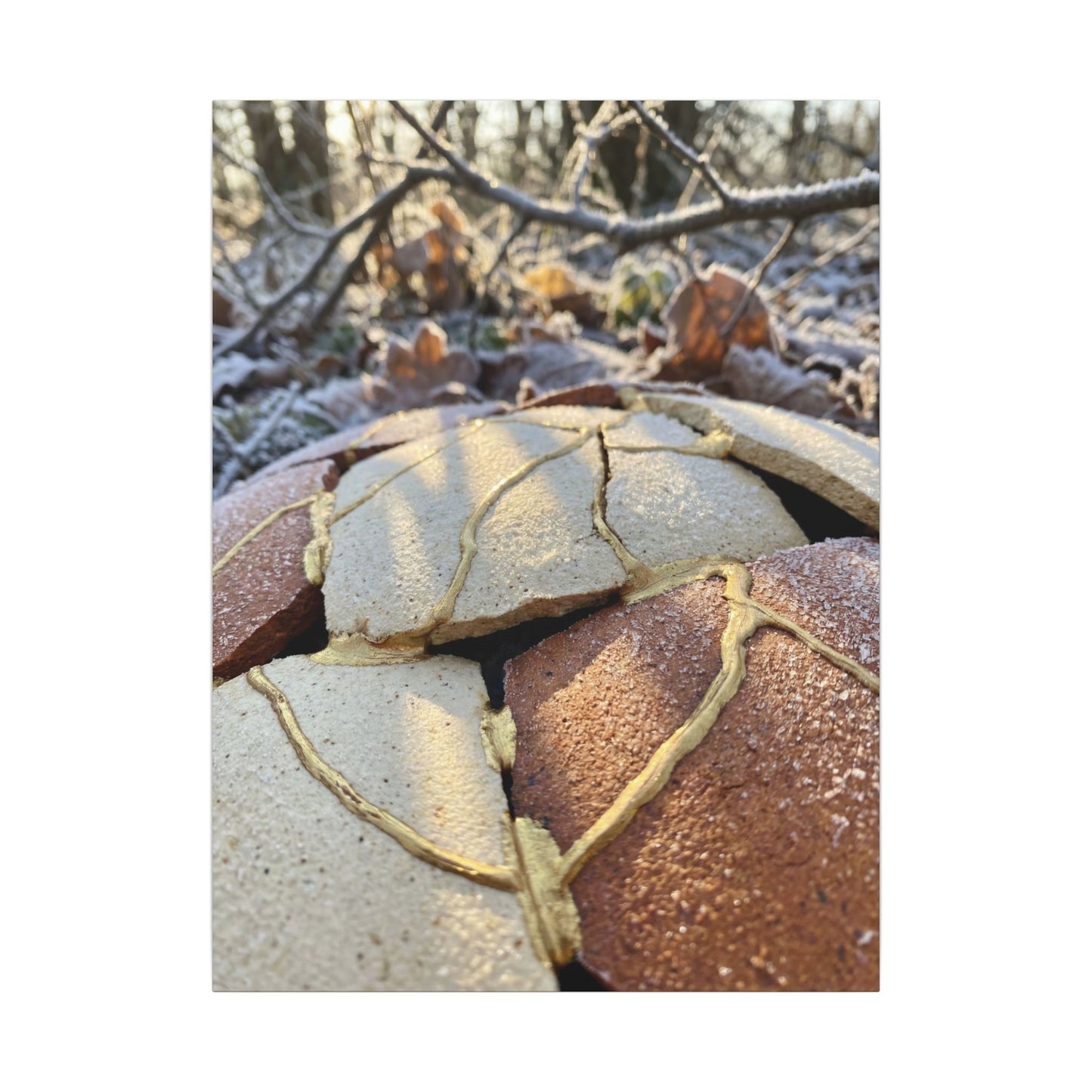 Broken Pottery Crackle Gold Canvas Art | Healing Kintsugi Art