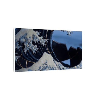 Ocean Wave Canvas Art | Winter Kintsugi Gold Repair Art
