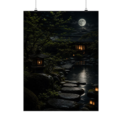 Ma Moonlit Garden Wall Art Print - Dark Japandi Shadow Zen